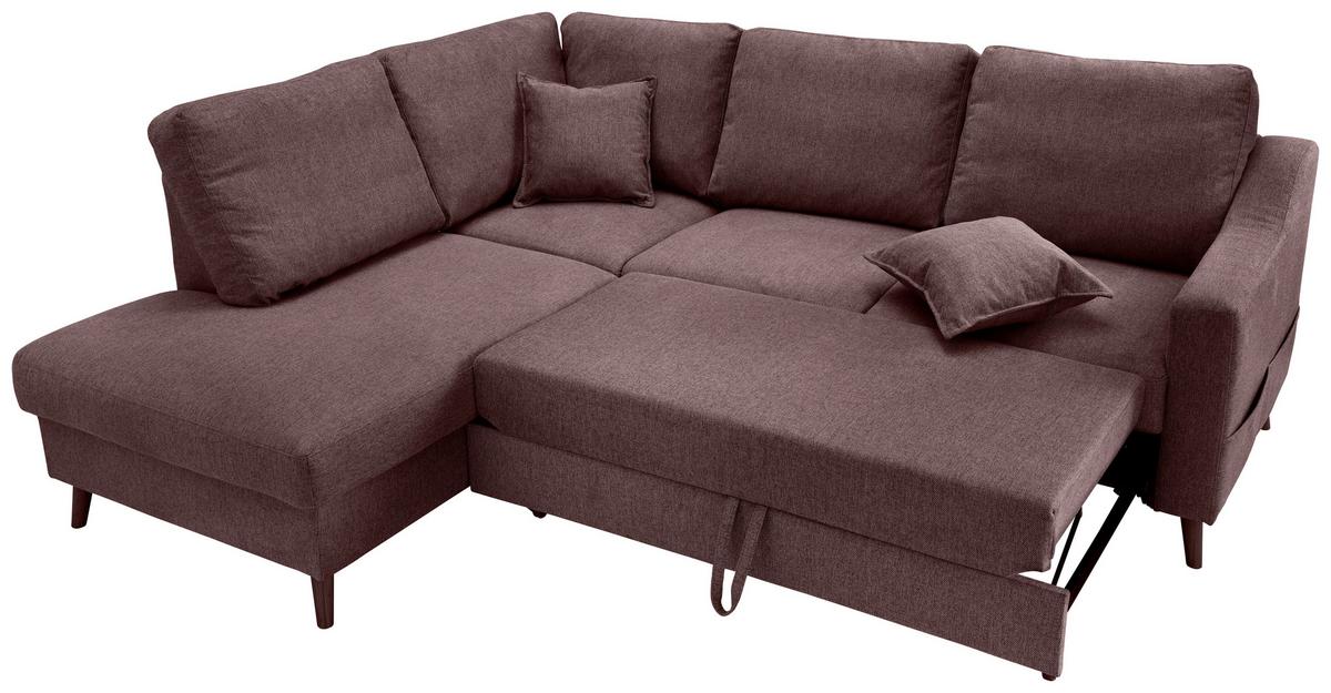 Ecksofa mit Schlaffunktion Valentina mit Kissen Bordeaux - Bordeaux/Naturfarben, KONVENTIONELL, Textil (200/230cm) - P & B