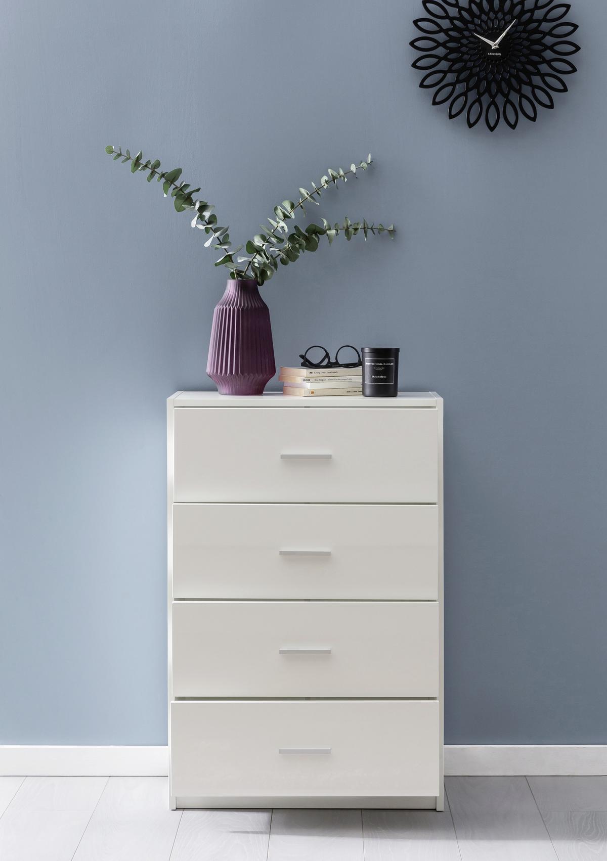 Vysoká komoda biela s vysokým leskom - biela/hliníková, Konventionell, kov/kompozitné drevo (60/90/30cm) - MID.YOU