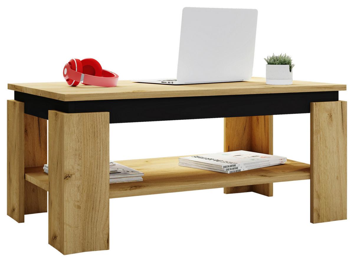Konferenčný stolík Rolas, dub medový - čierna/dub medový, Modern, kompozitné drevo (90/53/41cm) - MID.YOU