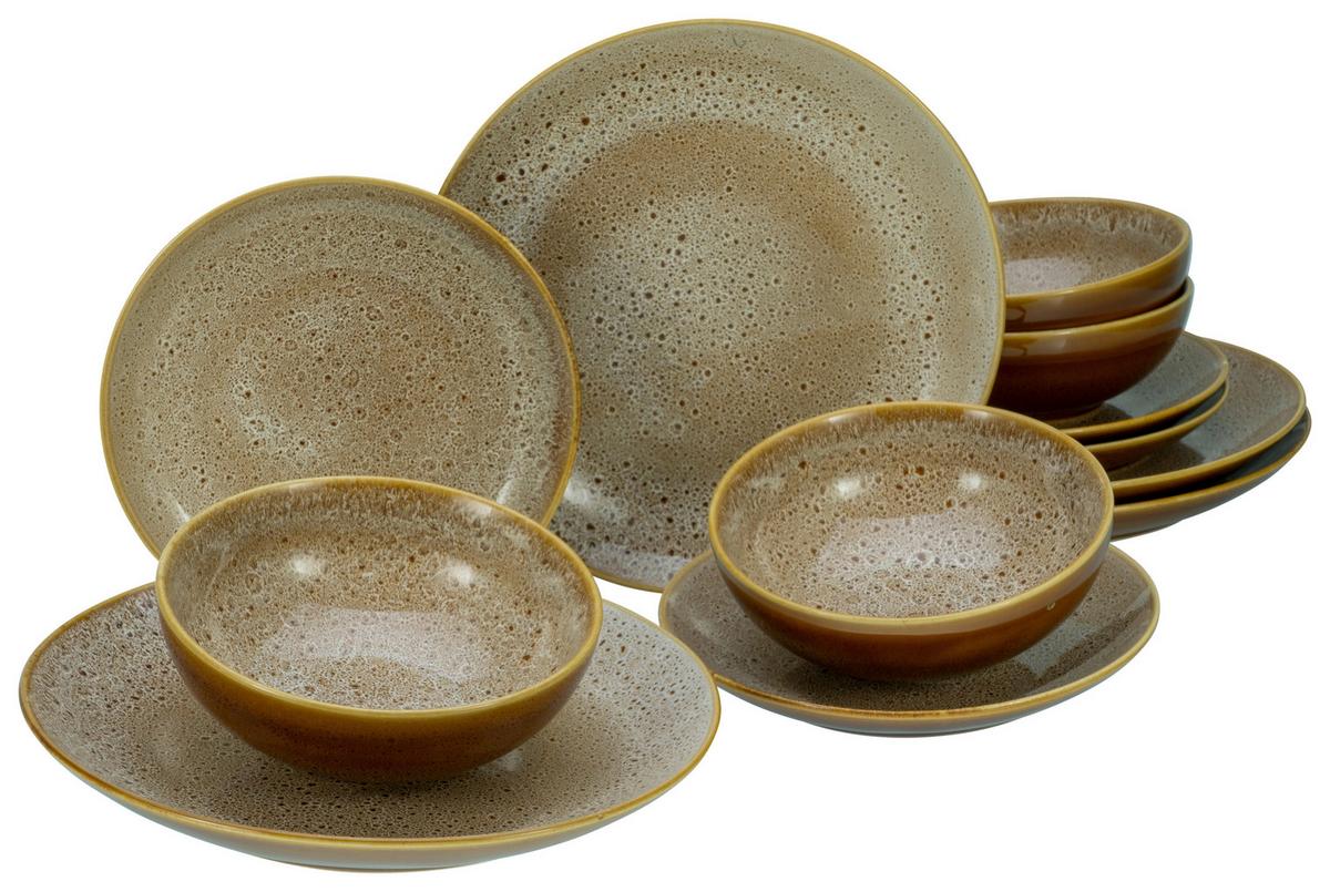 Tafelservice Keramik 4 Personen Geschirr Set - Cognac, Keramik - Creatable