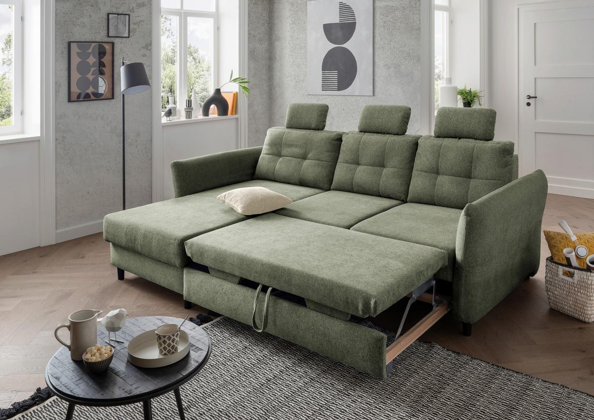 Ecksofa Brizzini Dunkelgrün S: 176x250-280 Cm - Dunkelgrün/Beige, MODERN, Textil (176/250-280cm) - Livetastic