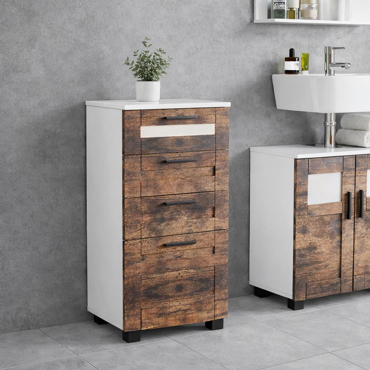 Midischrank Nilari Weiß/Eichefarben B: 38cm - Eichefarben/Weiß, Trend, Glas/Holzwerkstoff (38/76/28cm) - MID.YOU