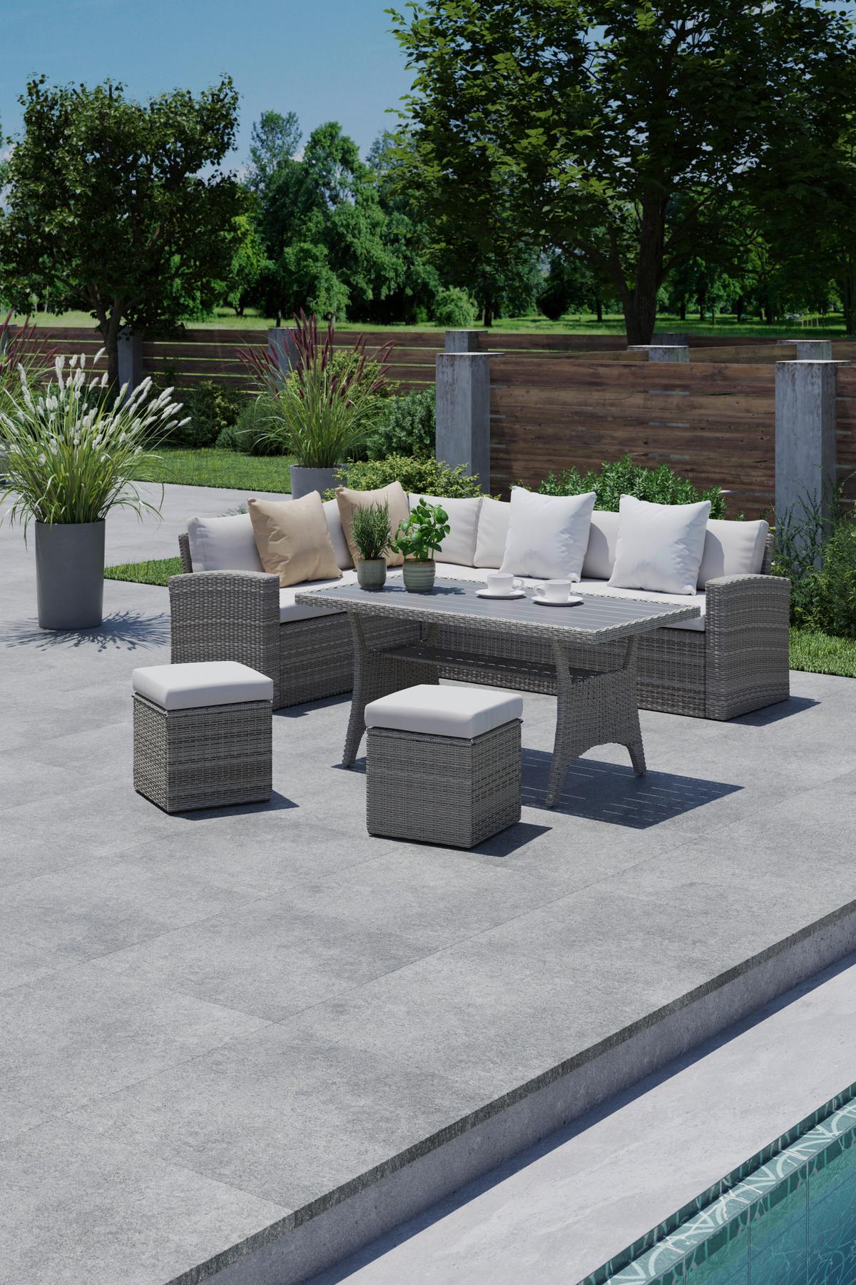 TERASOVÁ SEDACIA SÚPRAVA ALEX - sivá/svetlosivá, Modern, kompozitné drevo/textil (179cm) - Mömax