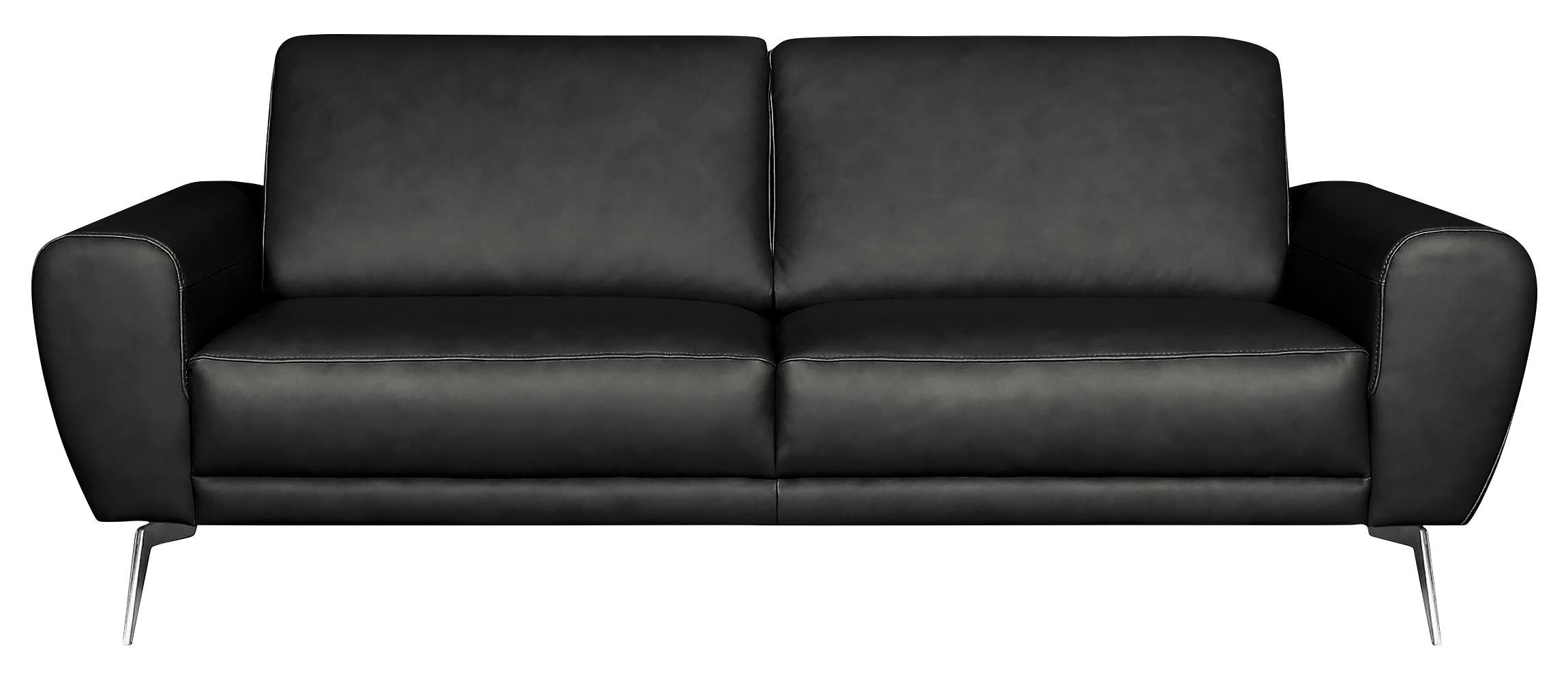 3-Sitzer-Sofa Spring Schwarz Chrom B: 207 cm - Chromfarben/Schwarz, Design, Leder (207/85/92cm) - Livetastic