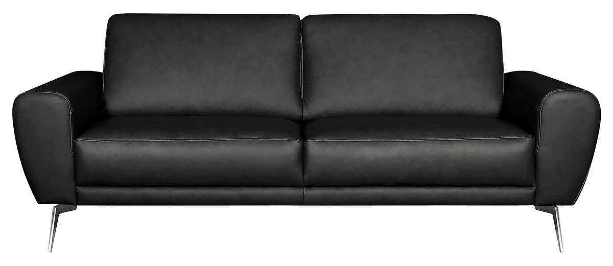 3-Sitzer-Sofa Spring Schwarz Chrom B: 207 cm - Chromfarben/Schwarz, Design, Leder (207/85/92cm) - Livetastic