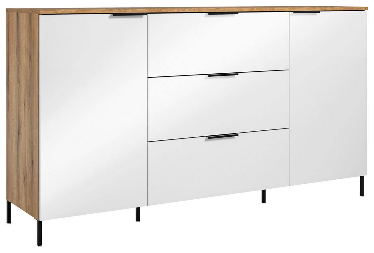 Sideboard Austin 160 cm Eichefarben/Glasfront Weiss - Eichefarben/Schwarz, Trend, Glas/Holzwerkstoff (160/89/40cm)