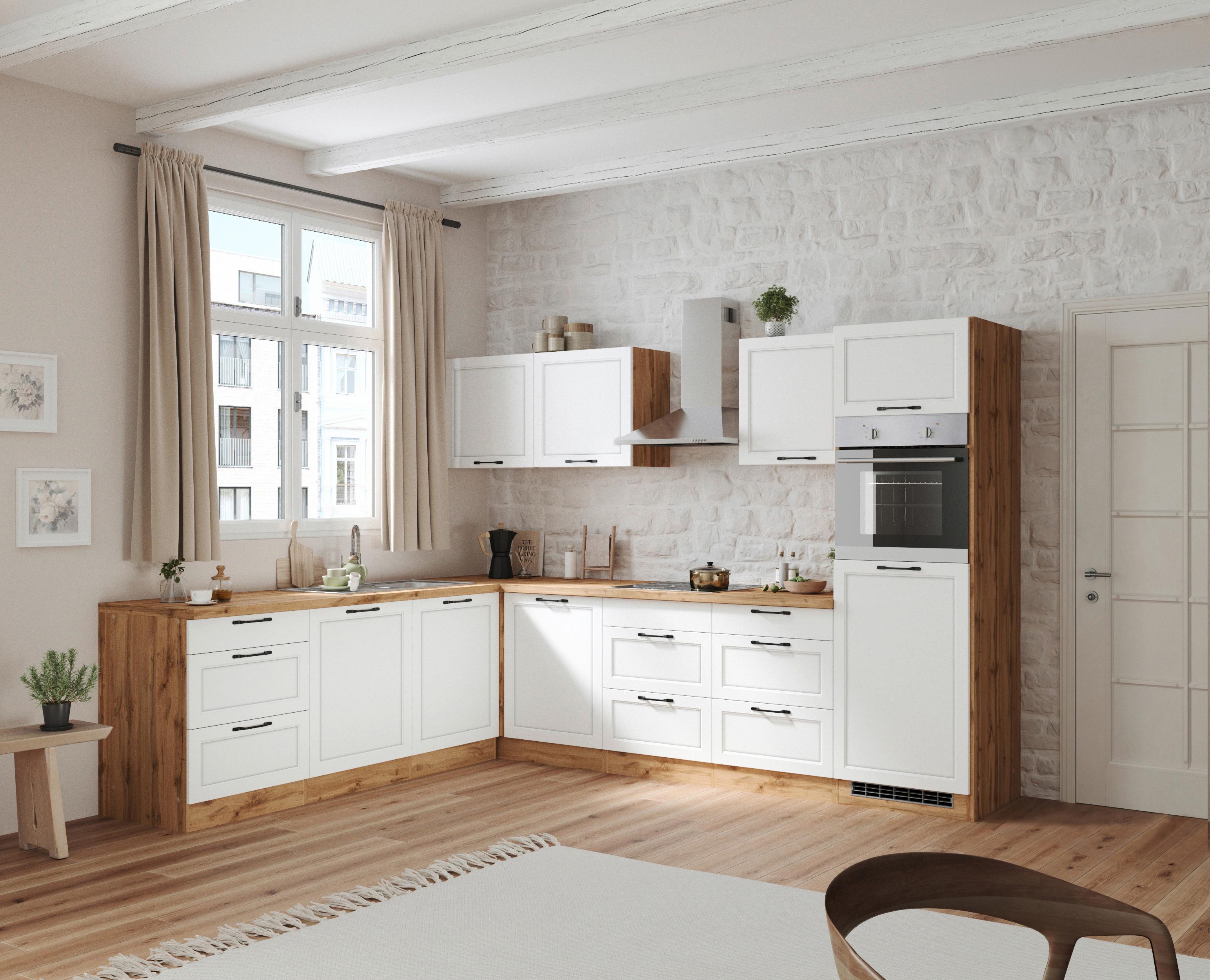 Eckküche Meran mit Geräten 240x300 cm Weiß/Eiche Dekor