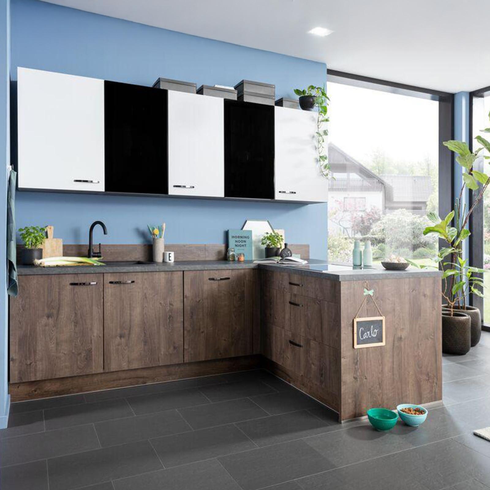 Einbauküche Ip2200/1200 Frei Planbar Modernes Design - Eichefarben/Schwarz, MODERN, Holzwerkstoff - Impuls