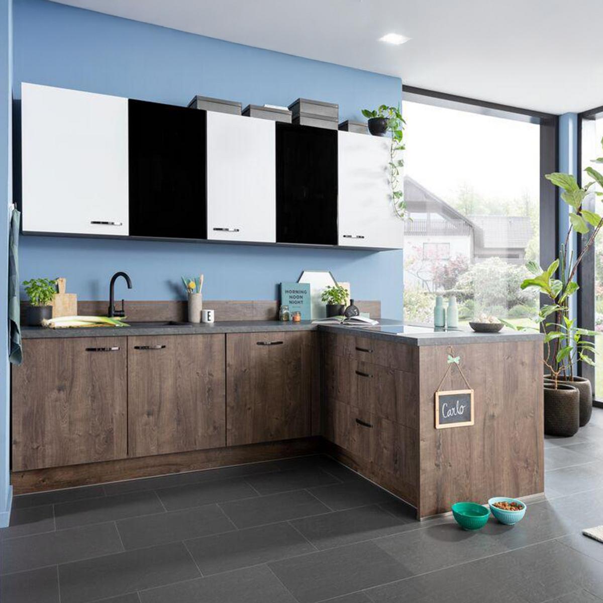 Einbauküche Ip2200/1200 Frei Planbar Modernes Design - Eichefarben/Schwarz, MODERN, Holzwerkstoff - Impuls