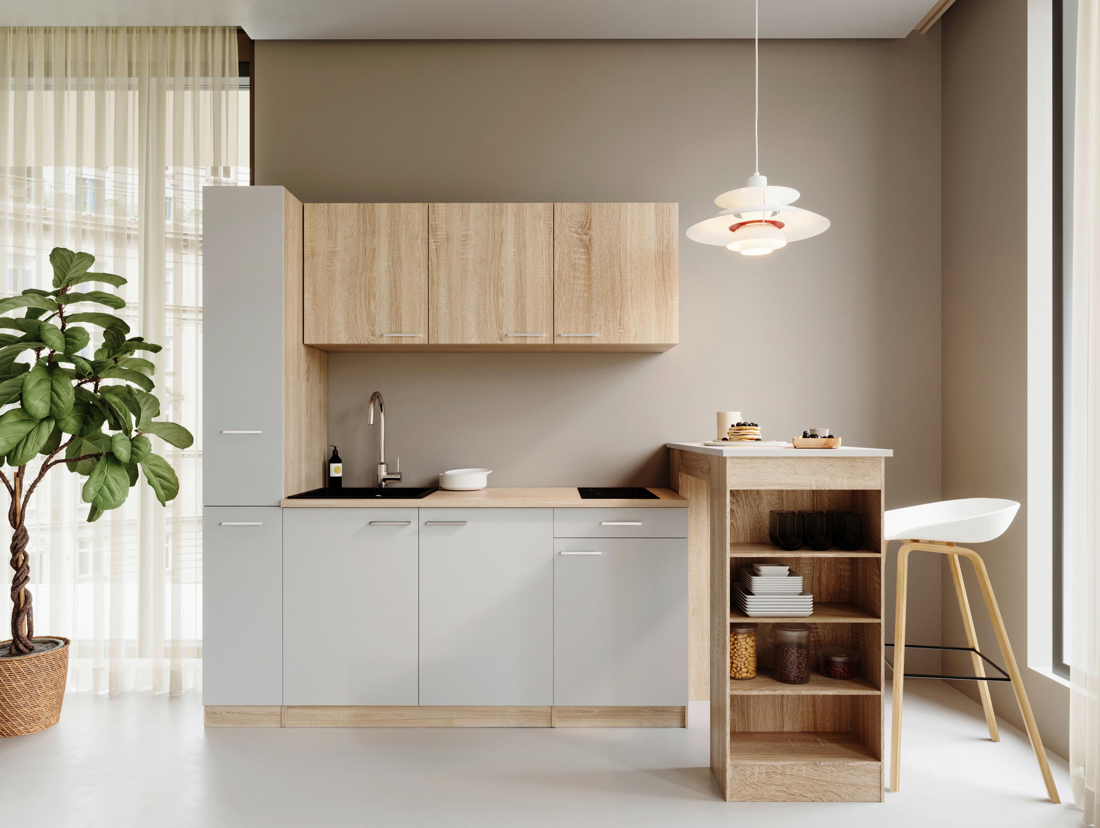 KÜCHENBLOCK Ingrid, Weiß B: 180 cm - Eichefarben/Weiß, Design, Holzwerkstoff (180cm) - Respekta