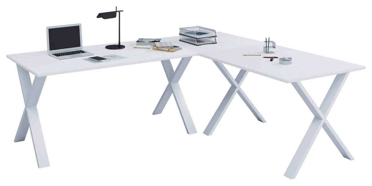 Eckschreibtisch Lona 220x220 Cm Weiß - Weiß, MODERN, Holzwerkstoff/Metall (220/80/76cm) - MID.YOU