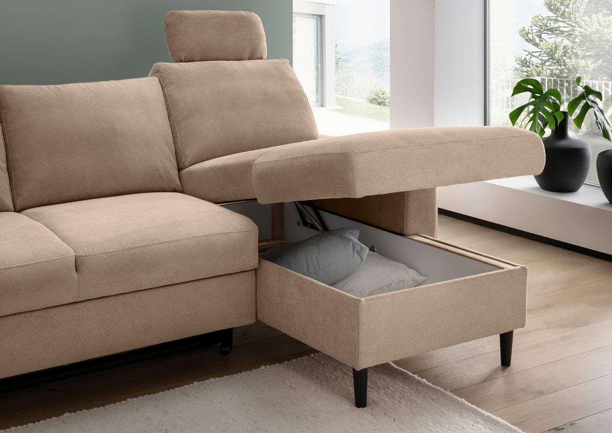 Eckschlafsofa Passione Hellbraun S: 234x147 cm - Hellbraun/Schwarz, MODERN, Textil (234/147cm) - Livetastic