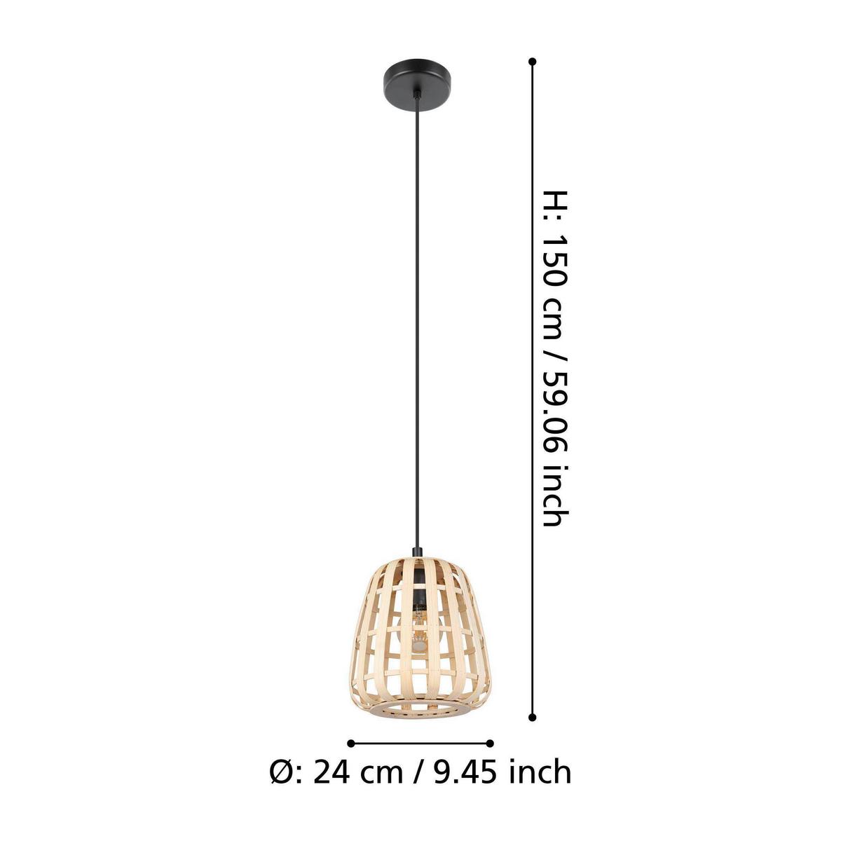 ZÁVESNÉ SVIETIDLO MONTEZUELO - čierna/prírodná farba, Design, kov/drevo (24/150cm) - Eglo