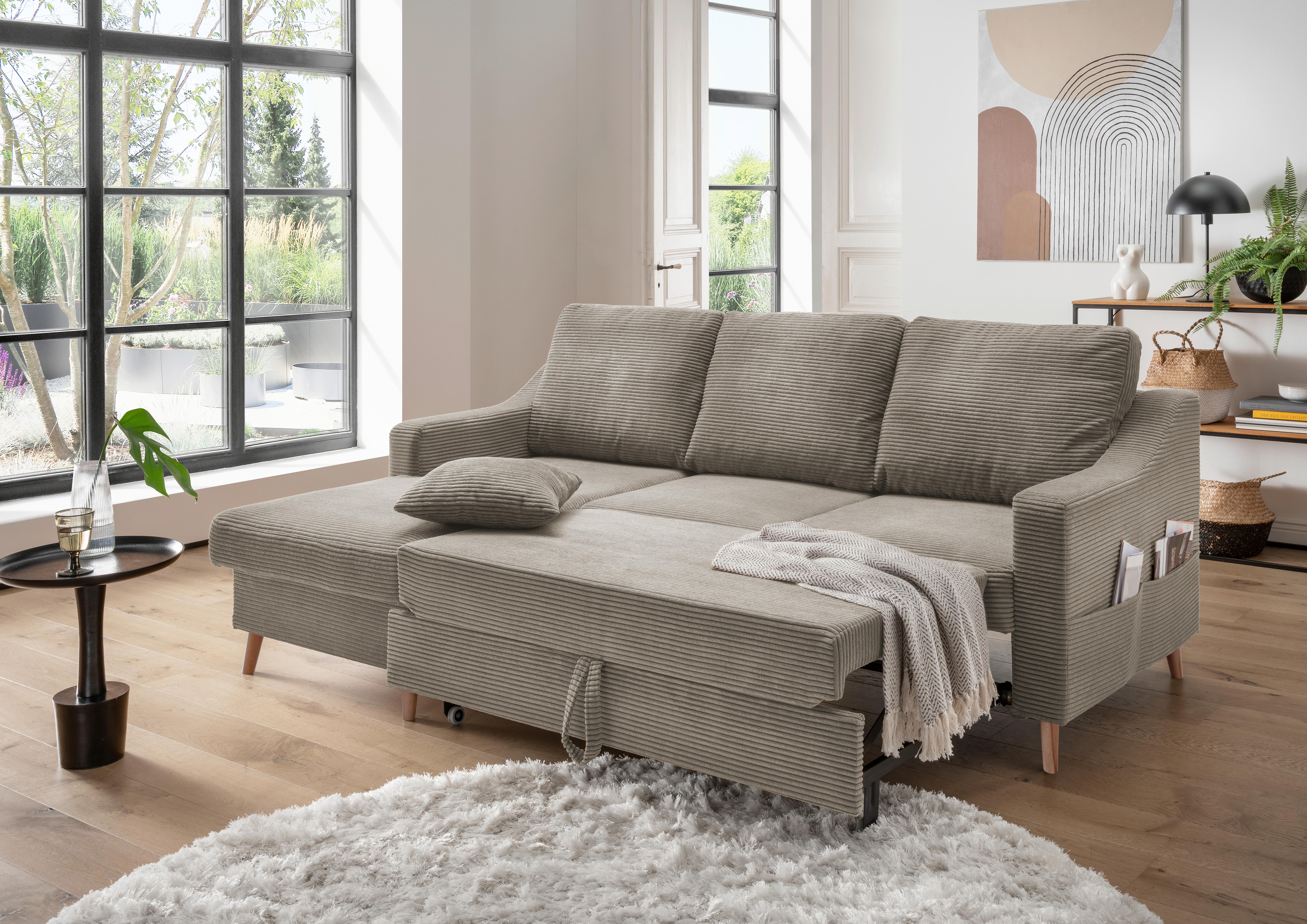 Ecksofa Valentina - Graubraun/Naturfarben, Design, Textil (150/228cm) - P & B
