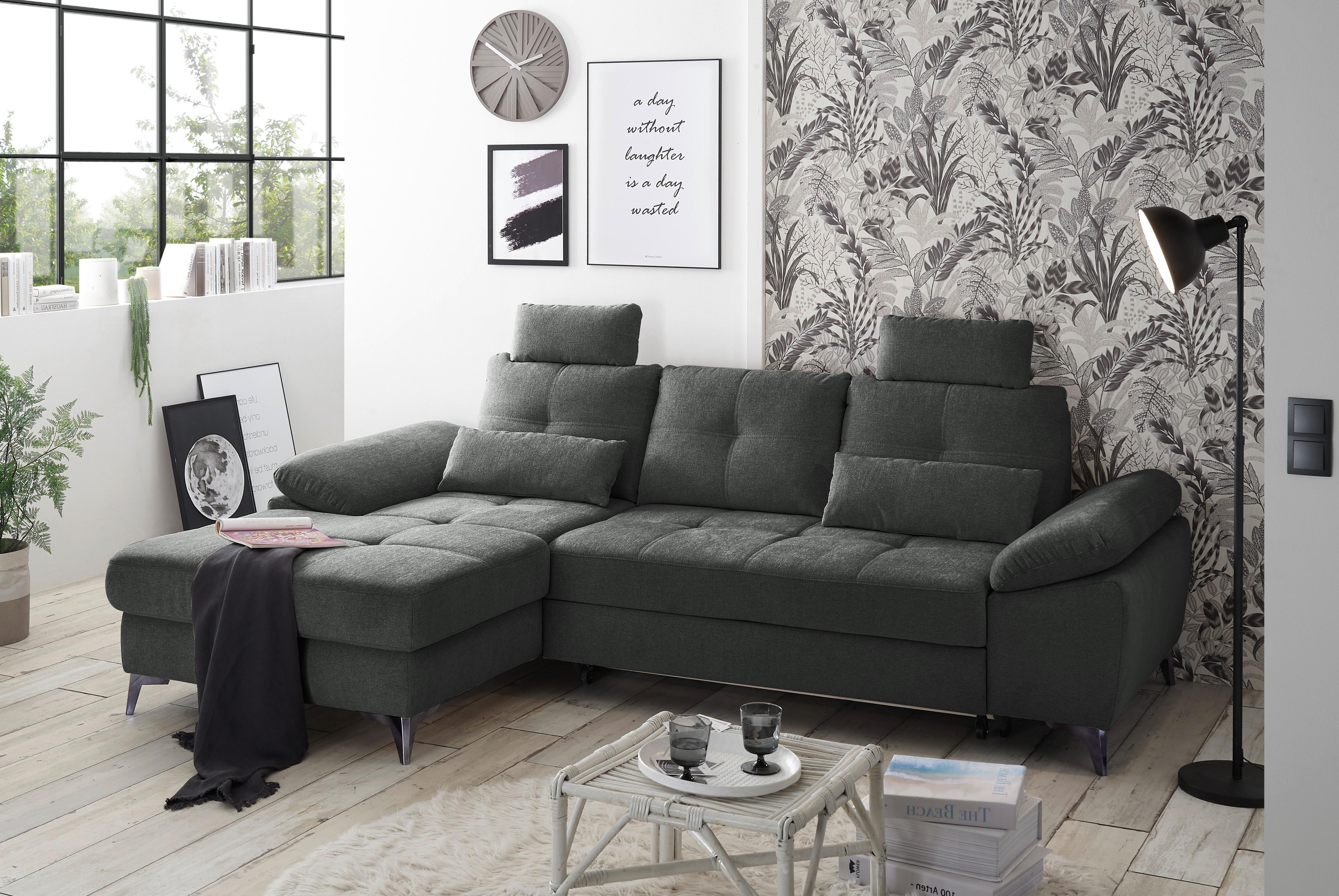 Ecksofa Auckland Anthrazit Links - Chromfarben/Anthrazit, KONVENTIONELL, Textil (170/270cm) - MID.YOU