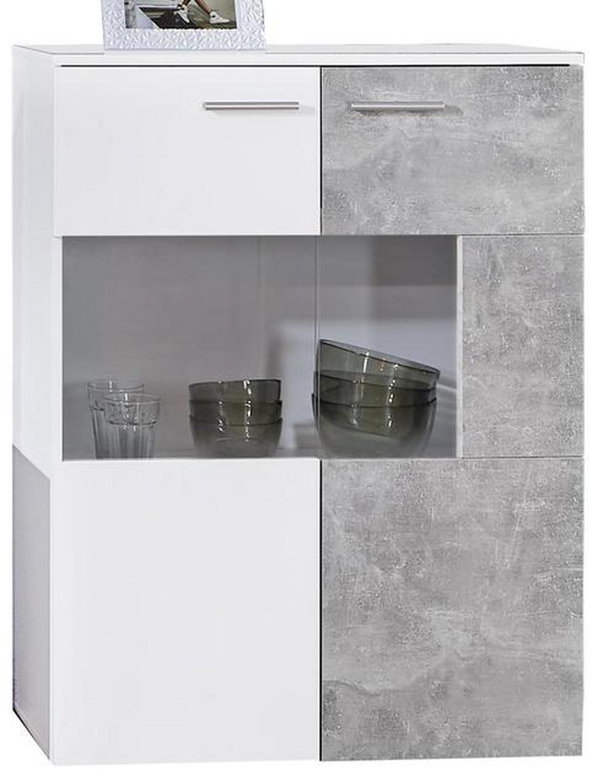 Vitrinkombináció Vulcan - fehér/szürke, Modern, faalapú anyag/Üveg (265-295/194/40cm) - Best Price