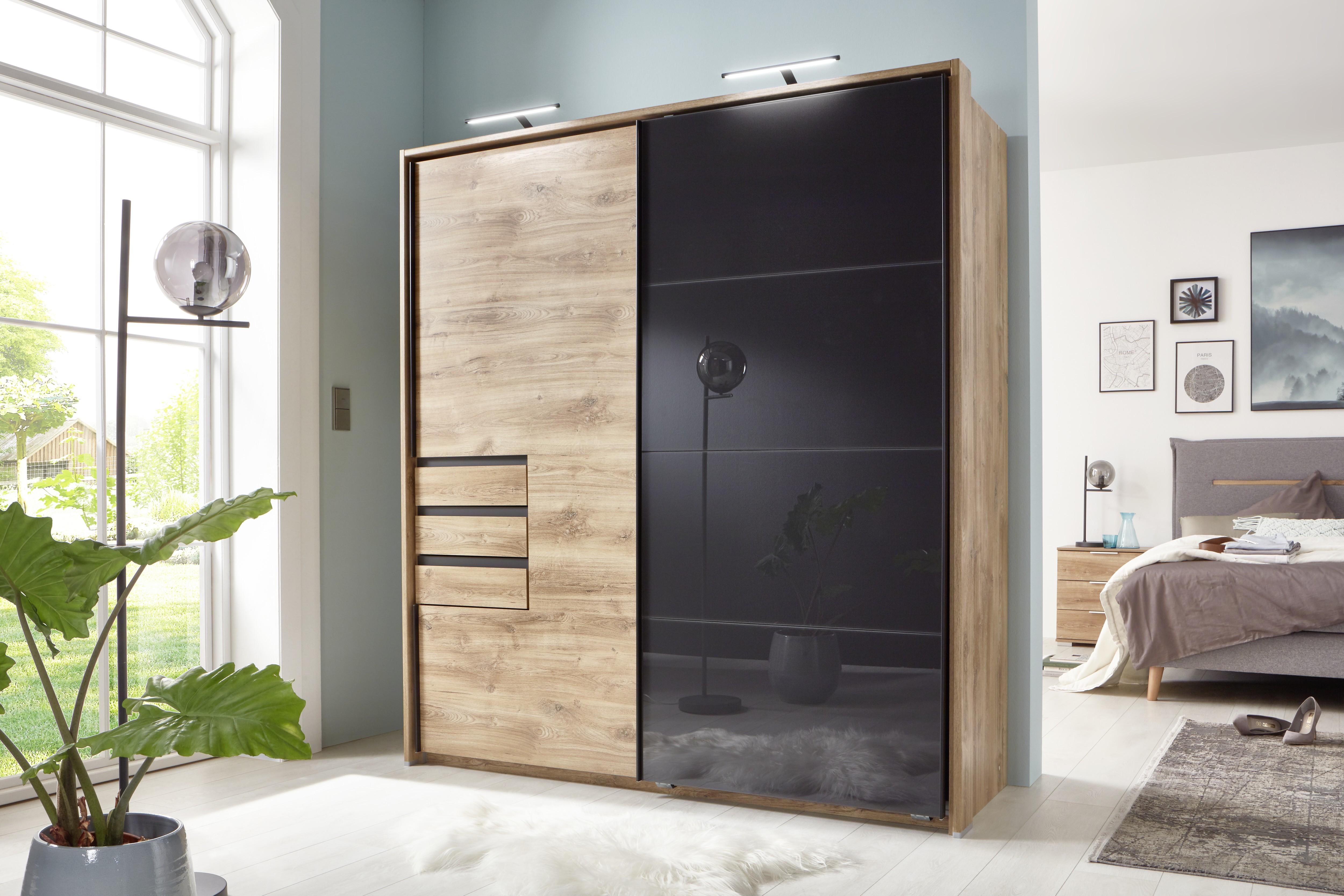 Schwebetürenschrank Oldenburg Eiche/Schwarz Zimmer