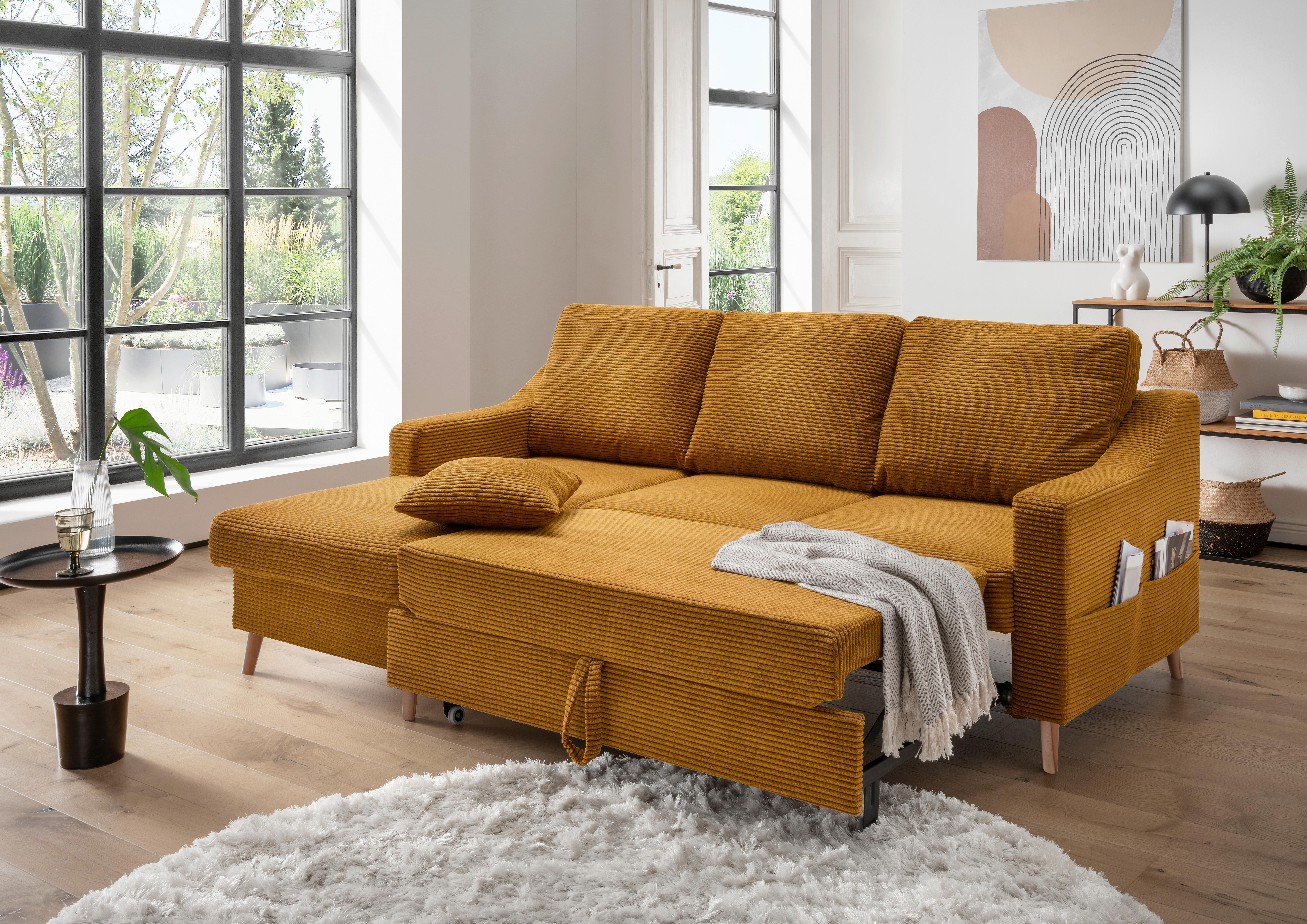 Ecksofa Valentina - Goldfarben/Naturfarben, Design, Textil (150/228cm) - P & B