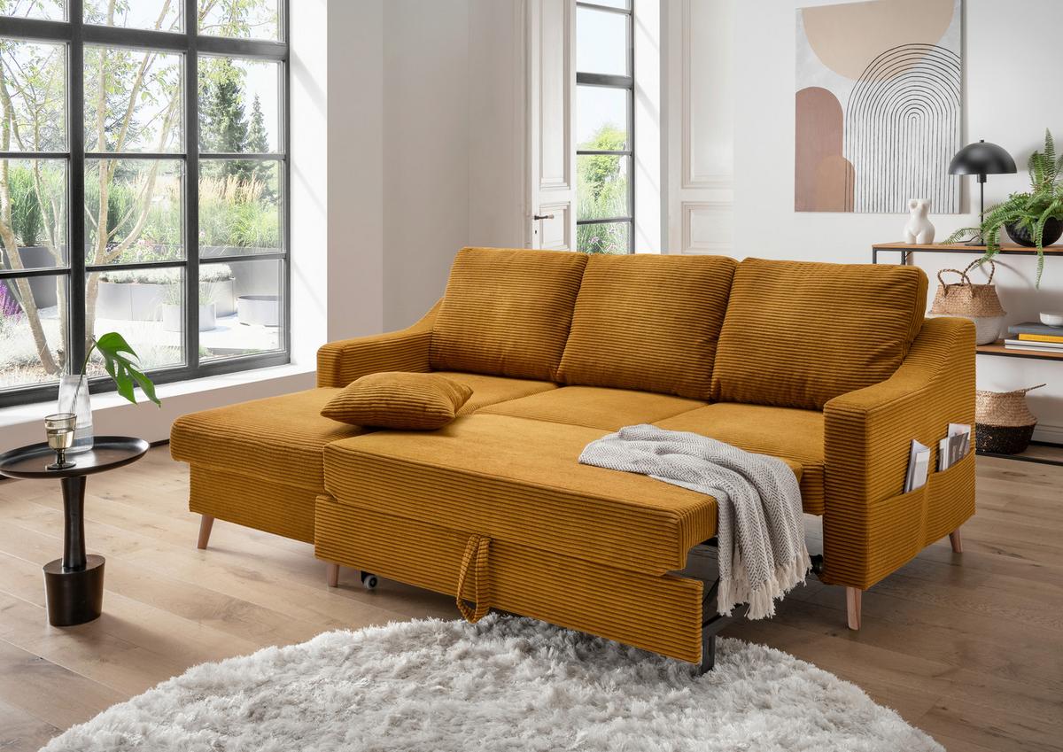 Ecksofa Valentina - Goldfarben/Naturfarben, Design, Textil (150/228cm) - P & B