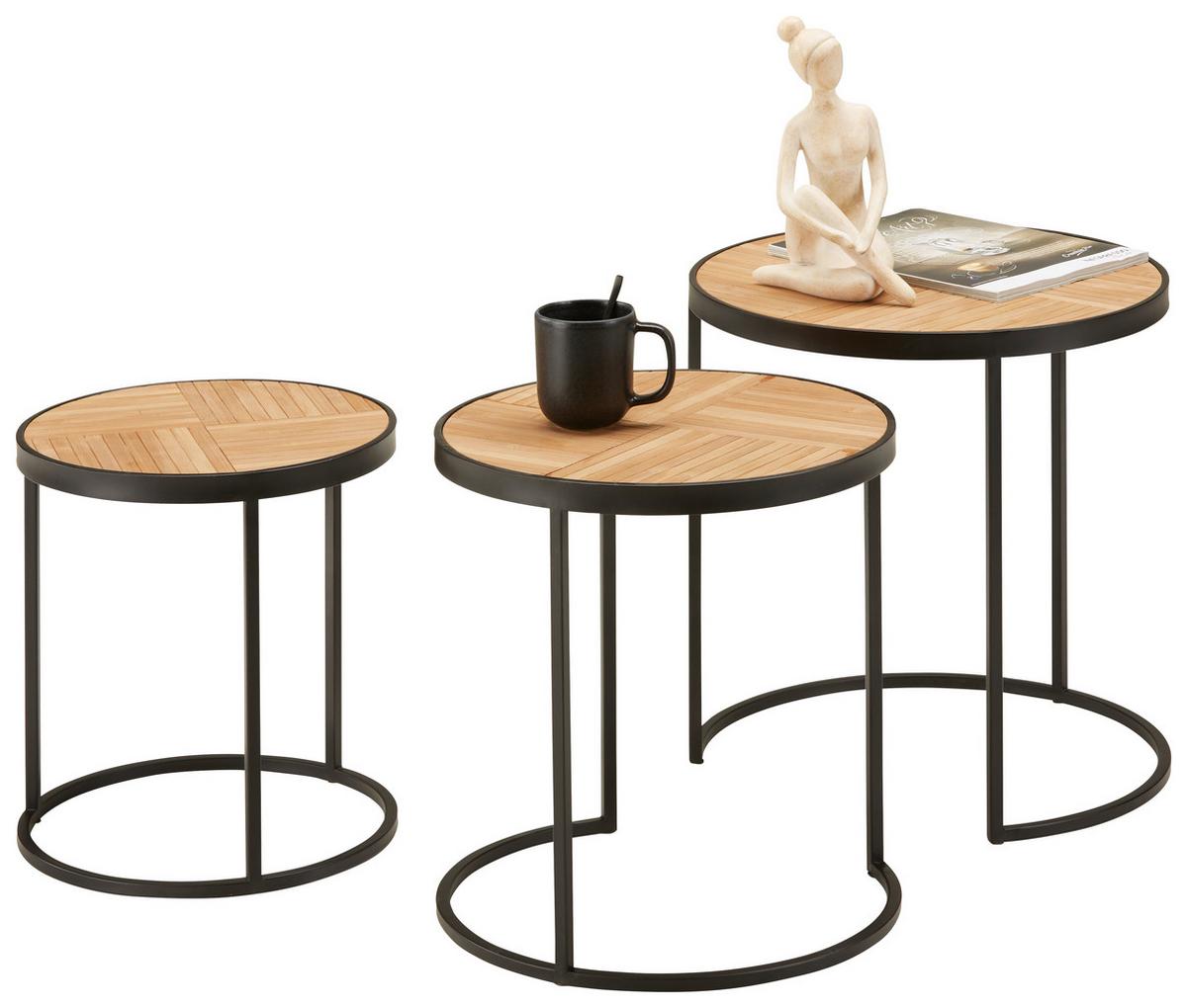 Sada stolků CAN - černá/přírodní barvy, Lifestyle, kov/kompozitní dřevo (47/50/47cm) - Zandiara