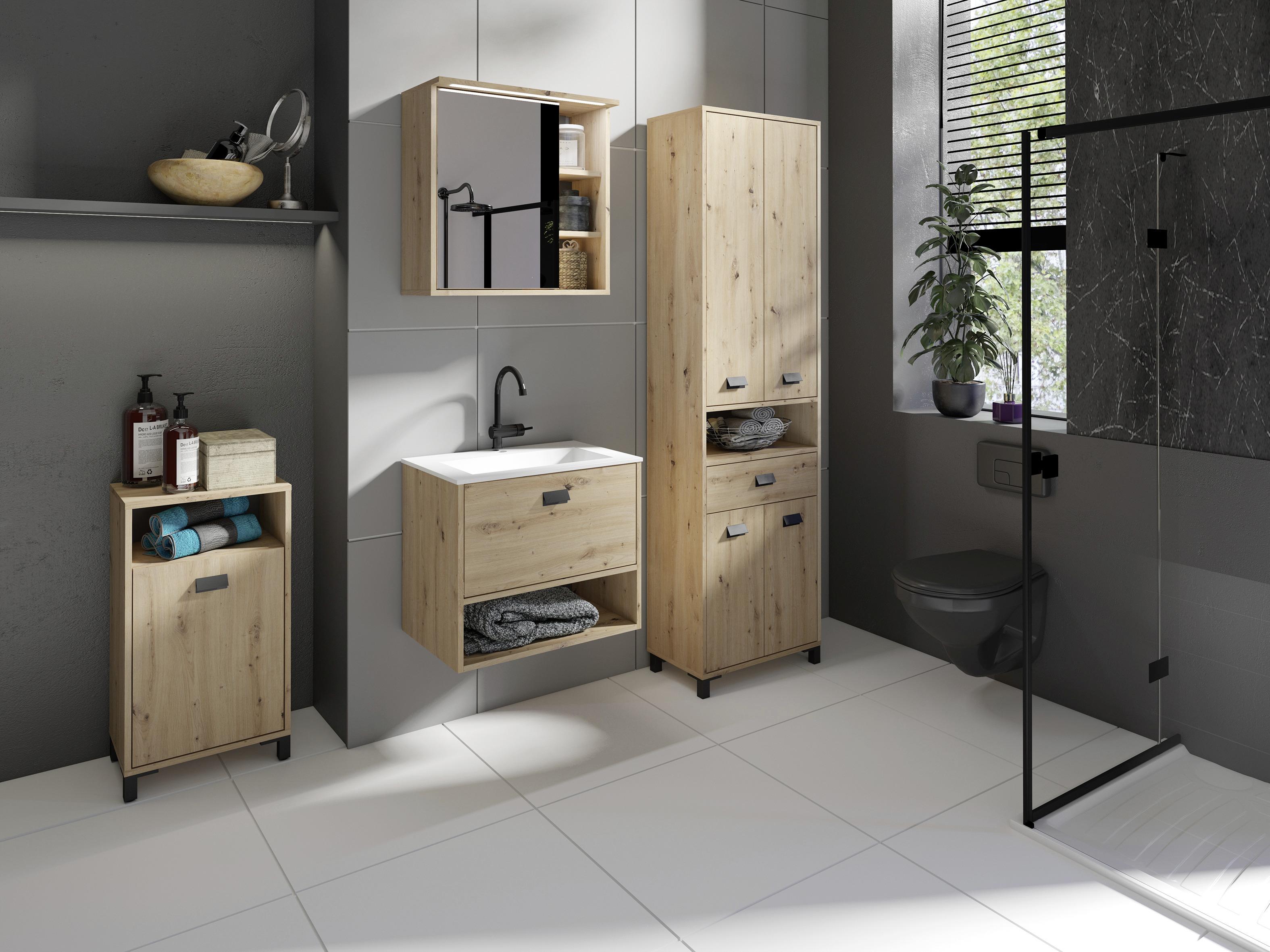 Unterschrank Wellness B: 42 cm Artisan Eiche Dekor - Anthrazit/Schwarz, MODERN, Holzwerkstoff (42/77,5/31cm) - MID.YOU