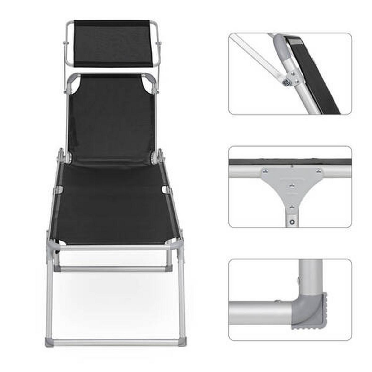 Gartenliege Schwarz Alufarben Inkl. Sonnendach, B: 65 Cm - Schwarz/Alufarben, MODERN, Textil/Metall (65/48/200cm) - Modante