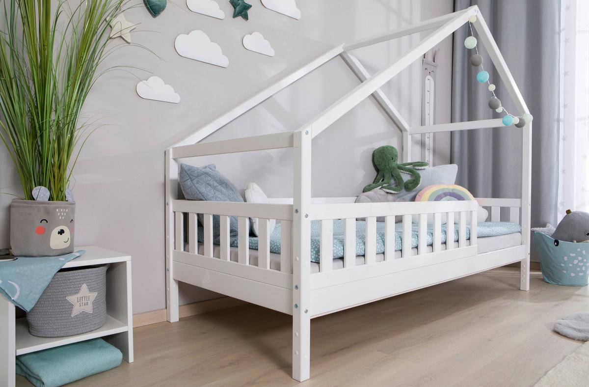 Hausbett Lou B: 90 Cm Weiß Lou - Weiß/Naturfarben, MODERN, Holz/Textil (90/200cm) - MID.YOU