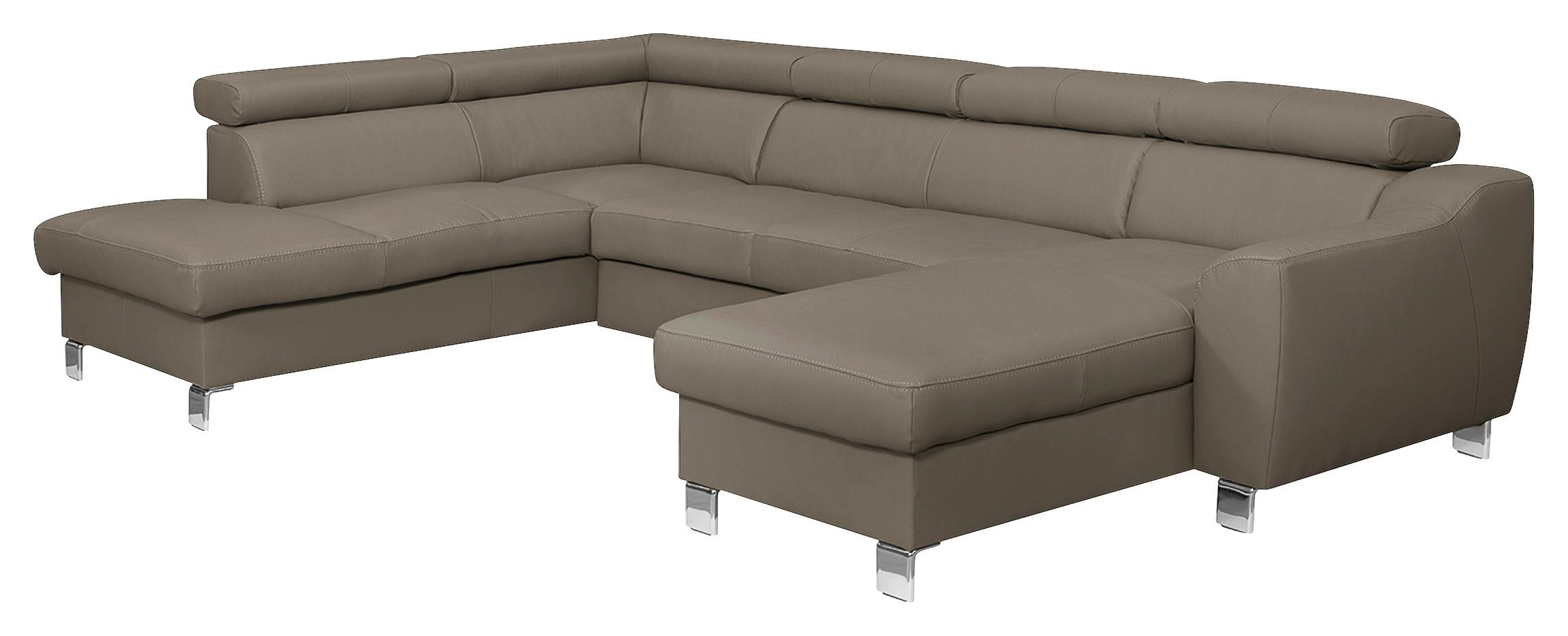 Wohnlandschaft Aspen Taupe U-Form: 208 Cm - Taupe/Chromfarben, Design, Leder/Textil (208/315/175cm) - Livetastic