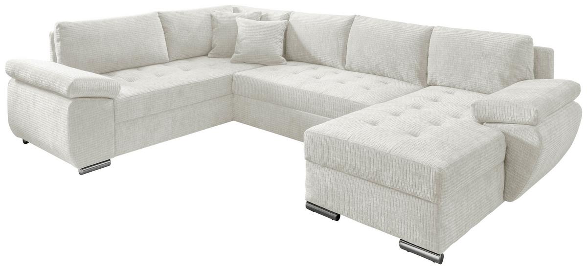 Wohnlandschaft Terana Creme mit Schlaffunktion, Mikrofaser - Chromfarben/Creme, KONVENTIONELL, Textil (219/305/157cm) - Livetastic