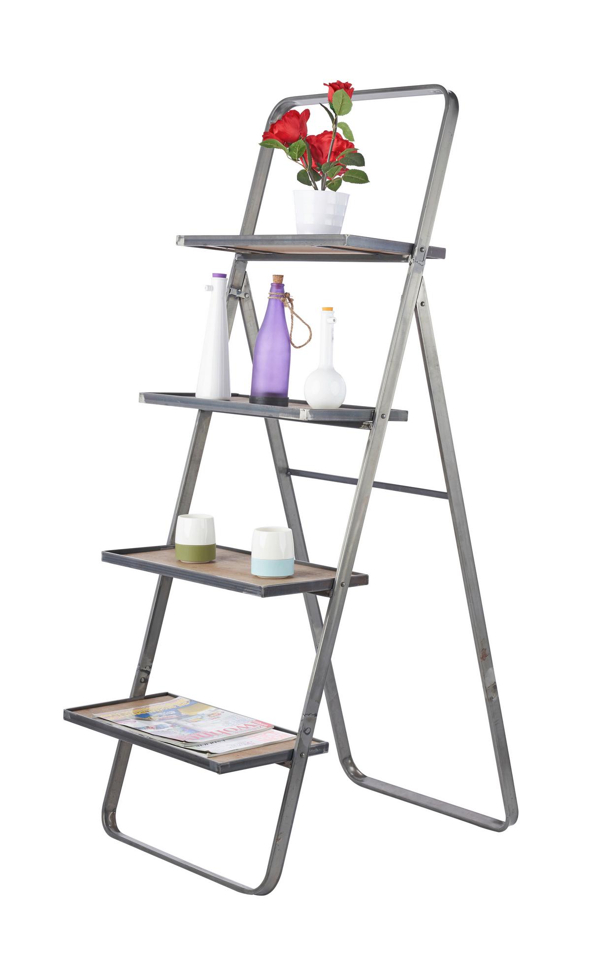 Leiterregal Leonie 4 Ablagen, Höhe ca. 72 cm - Hellbraun/Hellgrau, Basics, Holz/Metall (52/72/145cm)