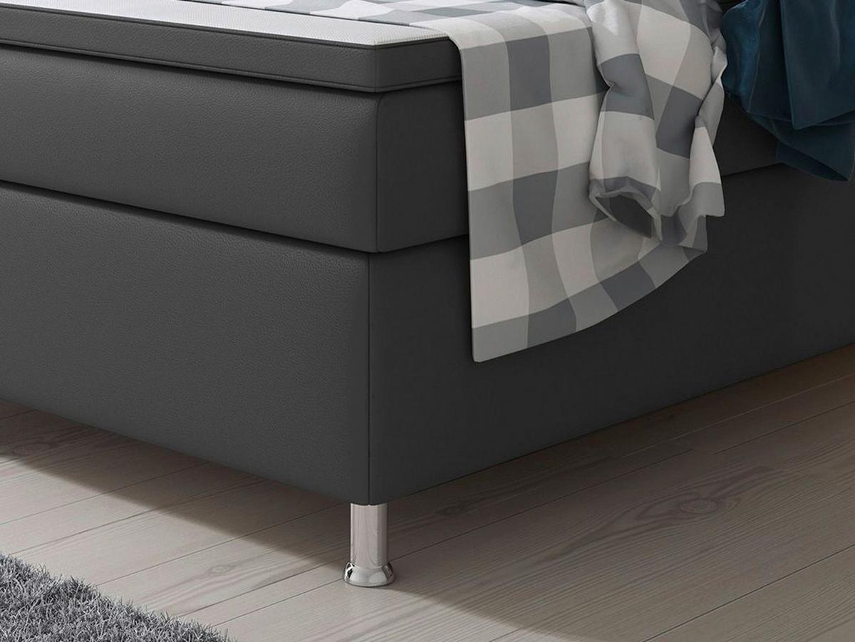 Boxspringbett Mit Topper / Matratze 180x200 Cm Miami - Anthrazit/Silberfarben, KONVENTIONELL, Leder/Textil (200/125/210cm) - MID.YOU