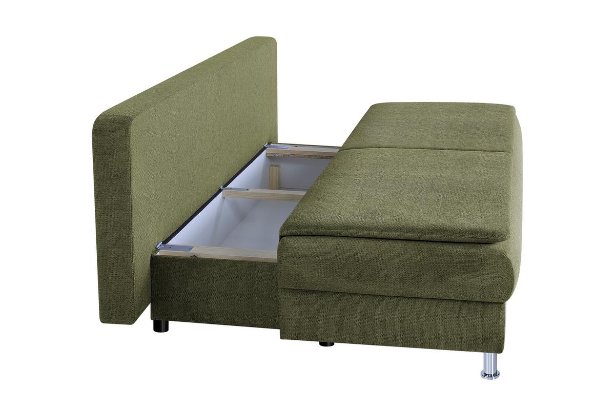 Schlafsofa mit Bettkasten Ken Olivgrün - Chromfarben/Schwarz, Design, Holzwerkstoff/Textil (200/92/90cm) - P & B