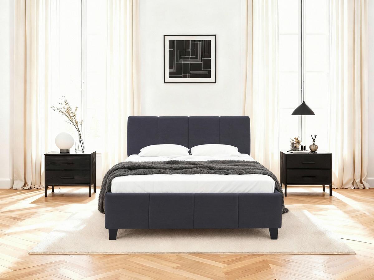 Čalúnená posteľ CRAZY 140x200 cm, tmavosivá - čierna/prírodná farba, Modern, kov/drevo (140/200cm) - Based
