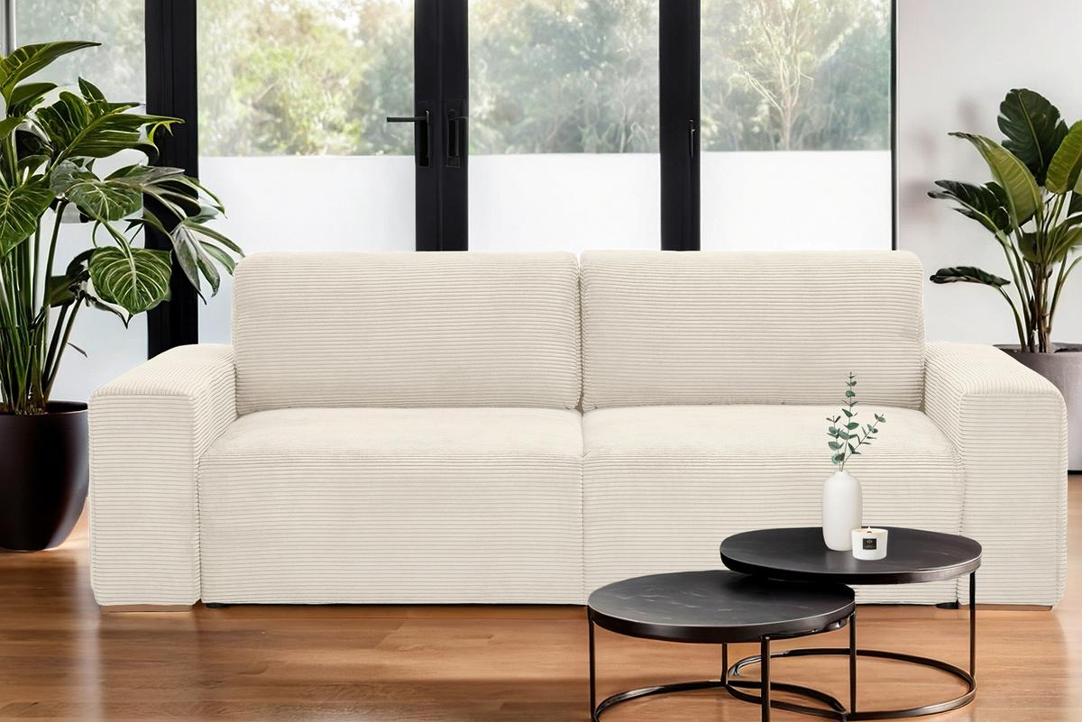 Schlafsofa Vouge Creme Bettkasten, B: 255 Cm - Buchefarben/Creme, KONVENTIONELL, Textil (255/86/123cm) - Livetastic