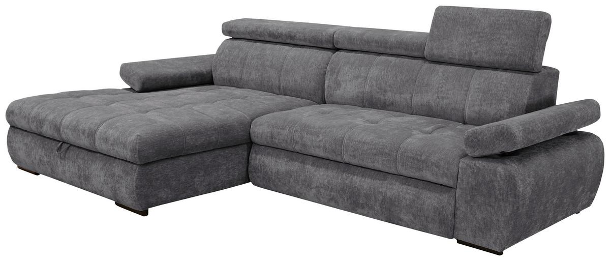 Rohová sedačka VEGAS, ľavá, tmavosivá ženilka - čierna/tmavosivá, Design, drevo/textil (173/294cm)