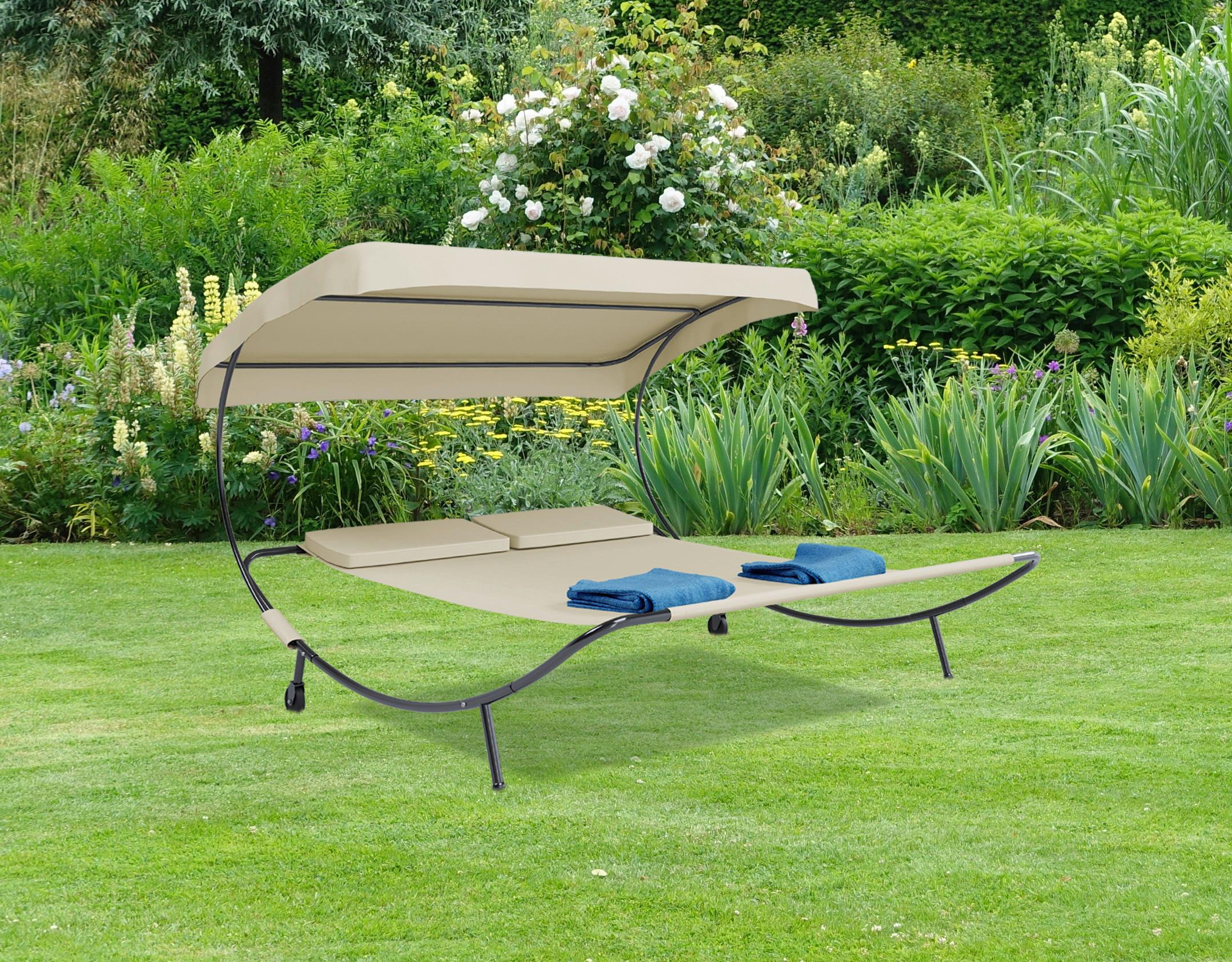 Doppel-Sonnenliege Bindox Metall/Textil Mit Sonnendach - Creme, Basics, Textil/Metall (130/137/200cm) - MID.YOU