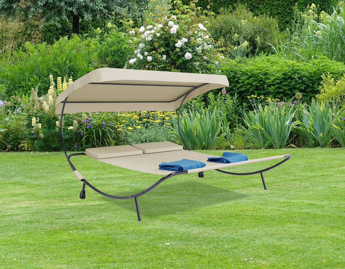 Doppel-sonnenliege Bindox Metall/textil Mit Sonnendach - Creme, Basics, Textil/Metall (130/137/200cm) - Gardenson