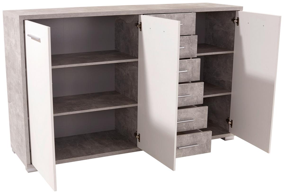 Kommode B 190 Cm Q-big New, Beton Optik/weiß - Weiß/Grau, MODERN, Holz (190/105/44cm)