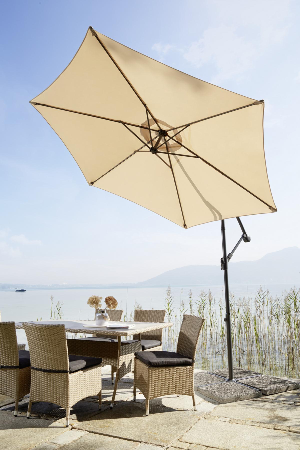 Ampelschirm Estelle Dm: 300 H: 245cm Natur - Naturfarben/Grau, KONVENTIONELL, Textil/Metall (300/245/300cm) - Ondega