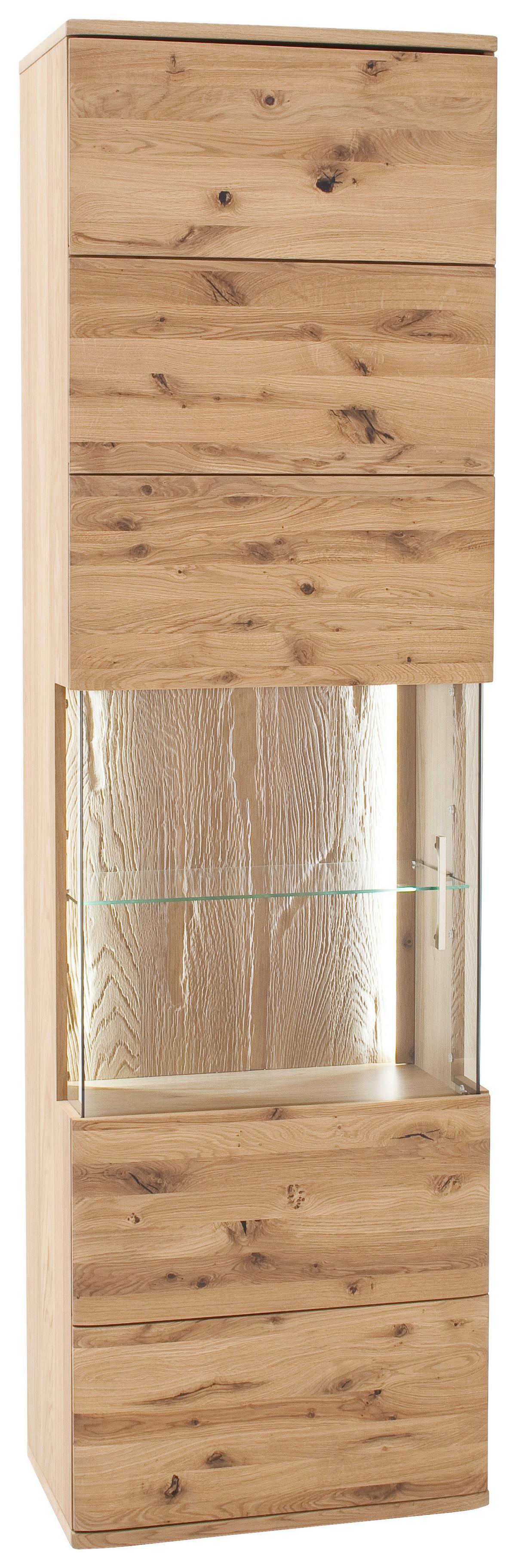 Vitrine Santori B: 60 cm teilmassiv Eichefarben - Eichefarben/Schwarz, Design, Glas/Holz (60/208/37cm) - Livetastic