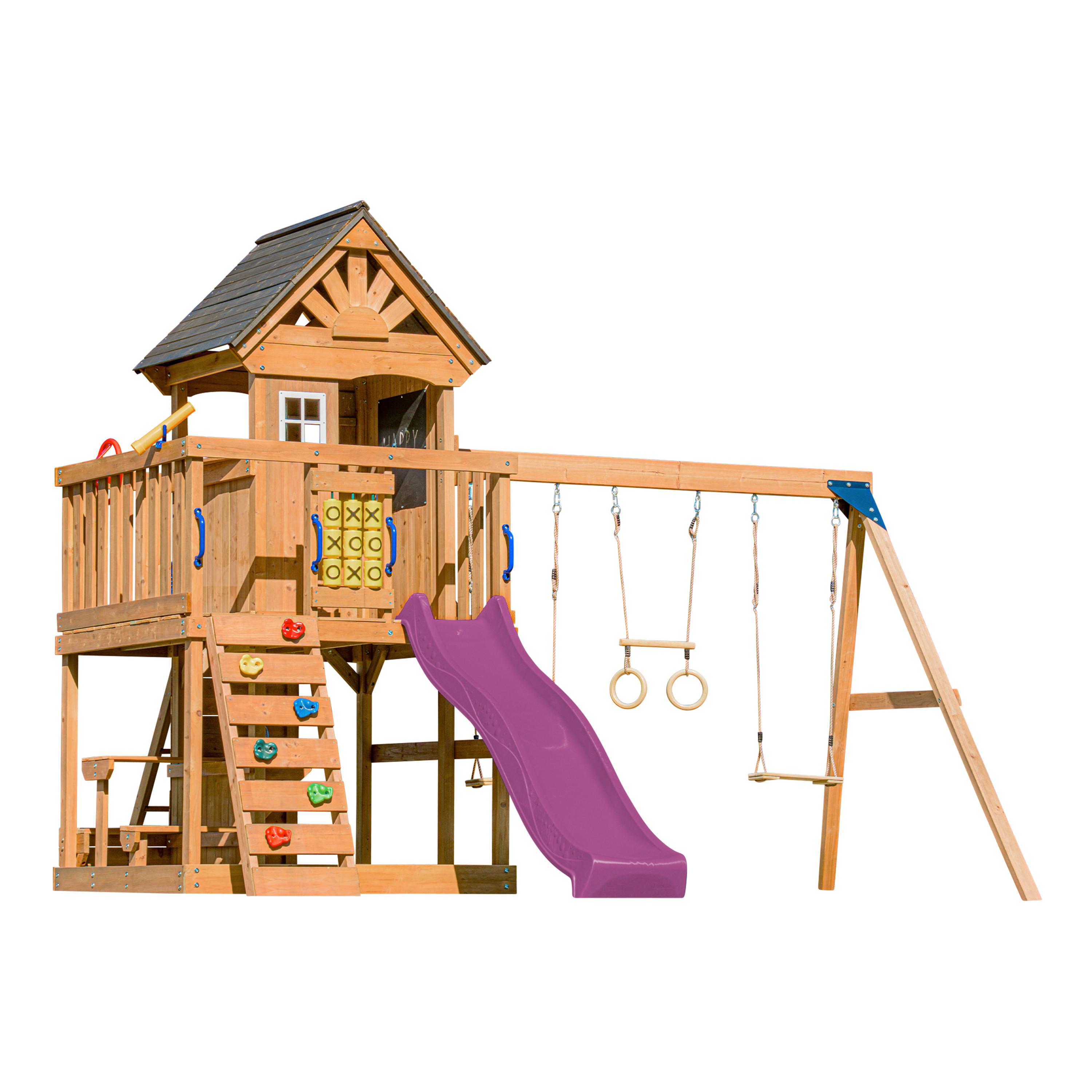 SPIELTURM MIT RUTSCHE LILA - Anthrazit/Lila, Basics, Holz/Kunststoff (435/410/305cm) - Ambia Garden