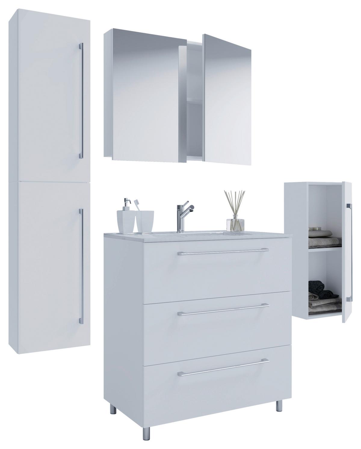 Badezimmer Schubo 5-Teilig Weiß B: 146 cm - Alufarben/Weiß, MODERN, Keramik/Holzwerkstoff (146cm) - MID.YOU