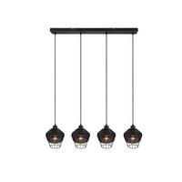 Hängeleuchte Borka H: 150 Cm 4-Flammig - Schwarz, ROMANTIK / LANDHAUS, Holz/Metall (95/150/17,5cm)