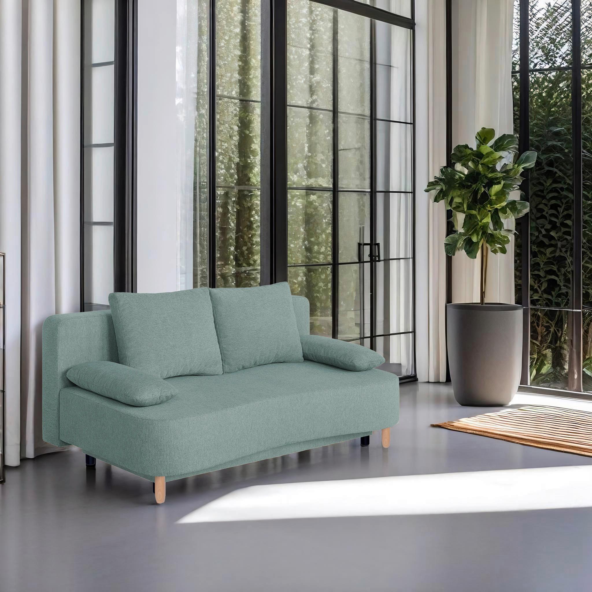 Schlafsofa mit Bettkasten Lara Blaugrau - Buchefarben/Blaugrau, Design, Holzwerkstoff/Textil (193/86/85cm) - P & B