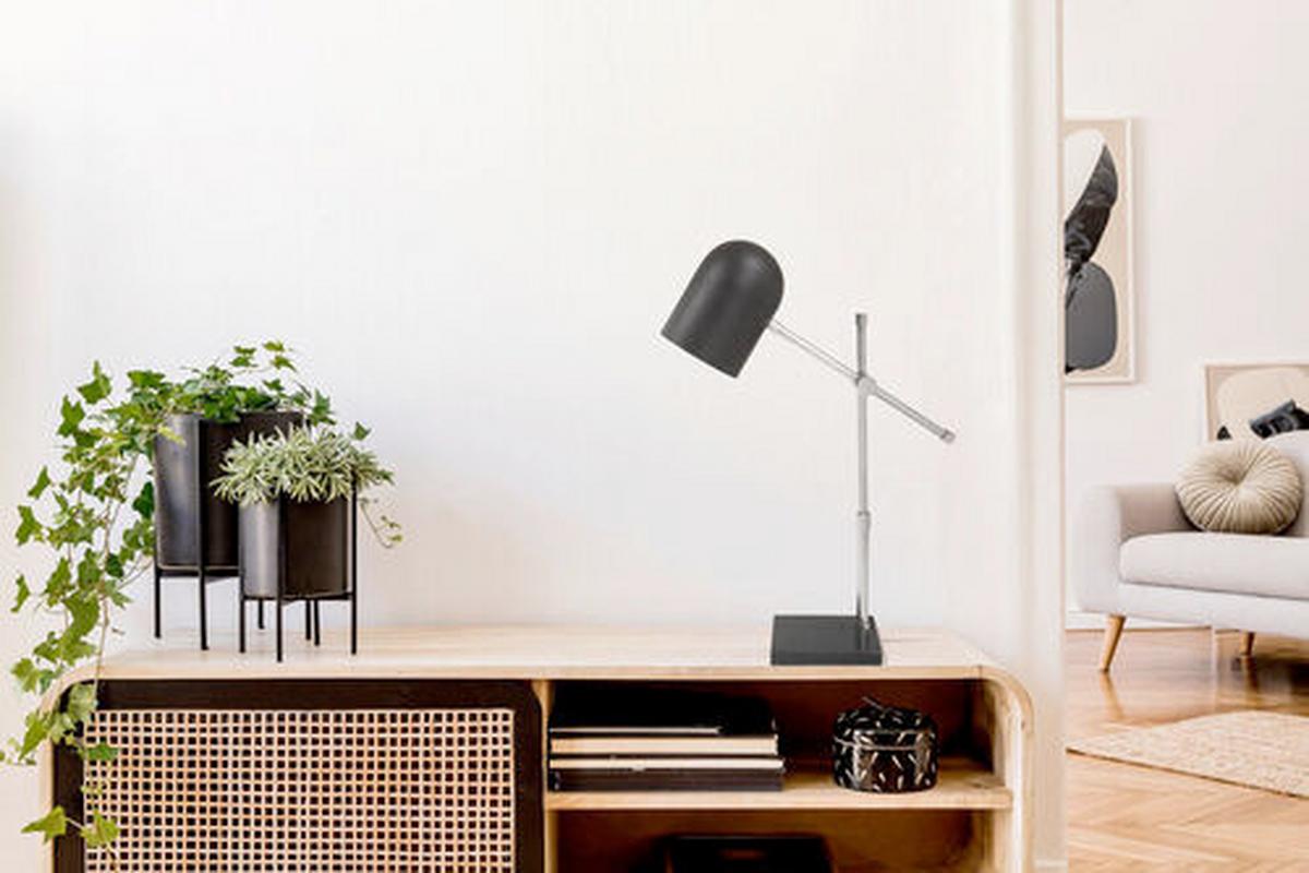 STEHLEUCHTE Schwarz/Silber, E27, 25W - Silberfarben/Schwarz, Design, Kunststoff/Stein (12/54/46cm) - Kayoom