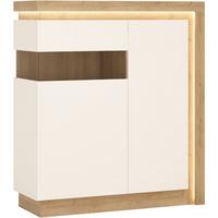 Kommode Lyon Hell Weiß, Eiche Dekor B: 107,5 - Weiß Hochglanz/Eichefarben, Trend, Glas/Holzwerkstoff (107,5/123,6/42cm)