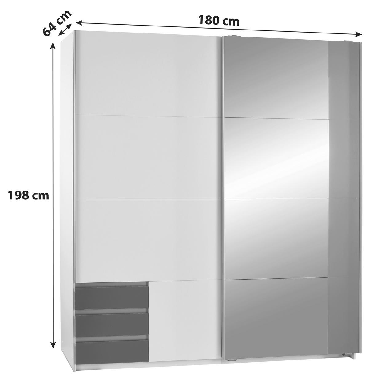Tolóajtós Szekrény Emden 180/198 Cm - grafitszürke/fehér, Modern, faalapú anyag (180/198/64cm)