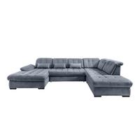 Wohnlandschaft Mit Bettkasten Rigatti Hellblau B: 387 Cm - Schwarz/Hellblau, MODERN, Textil (184/387/252cm) - Livetastic