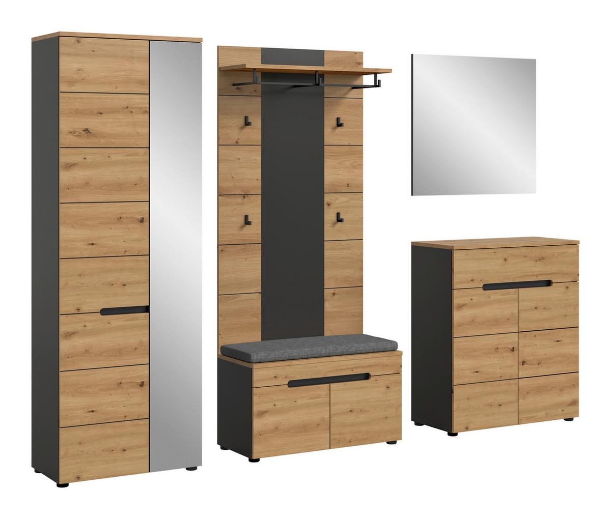 Garderobe Canu 6-teilig Eiche Artisan/grau B: 255 Cm - Eiche Artisan, Design, Holzwerkstoff (255/190/37cm) - Livetastic