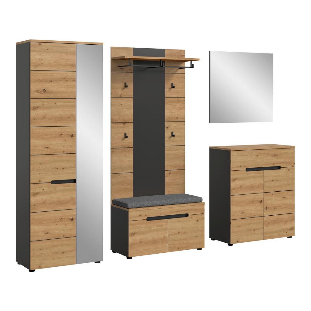 Garderobe Canu 6-Teilig Eiche Artisan/Grau B: 255 cm